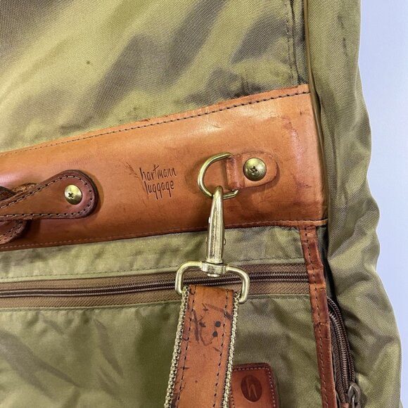 Vtg Hartmann Hanging Garment Bag Nylon w/ Belting Leather Trim Luggage Travel - Picture 5 of 16